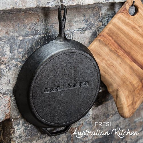 Fresh Australian Kitchen 12" Cast Iron Skillet - Nonstick Pre-Seasoned Frying Pan for Cooking