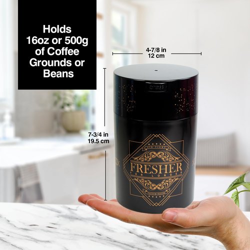 Coffeevac 1LB – Patented Airtight Container | Multi-use Vacuum Container Works as Smell Proof Containers for Ground Coffee and Coffee Bean Containers. Black with Gold Logo