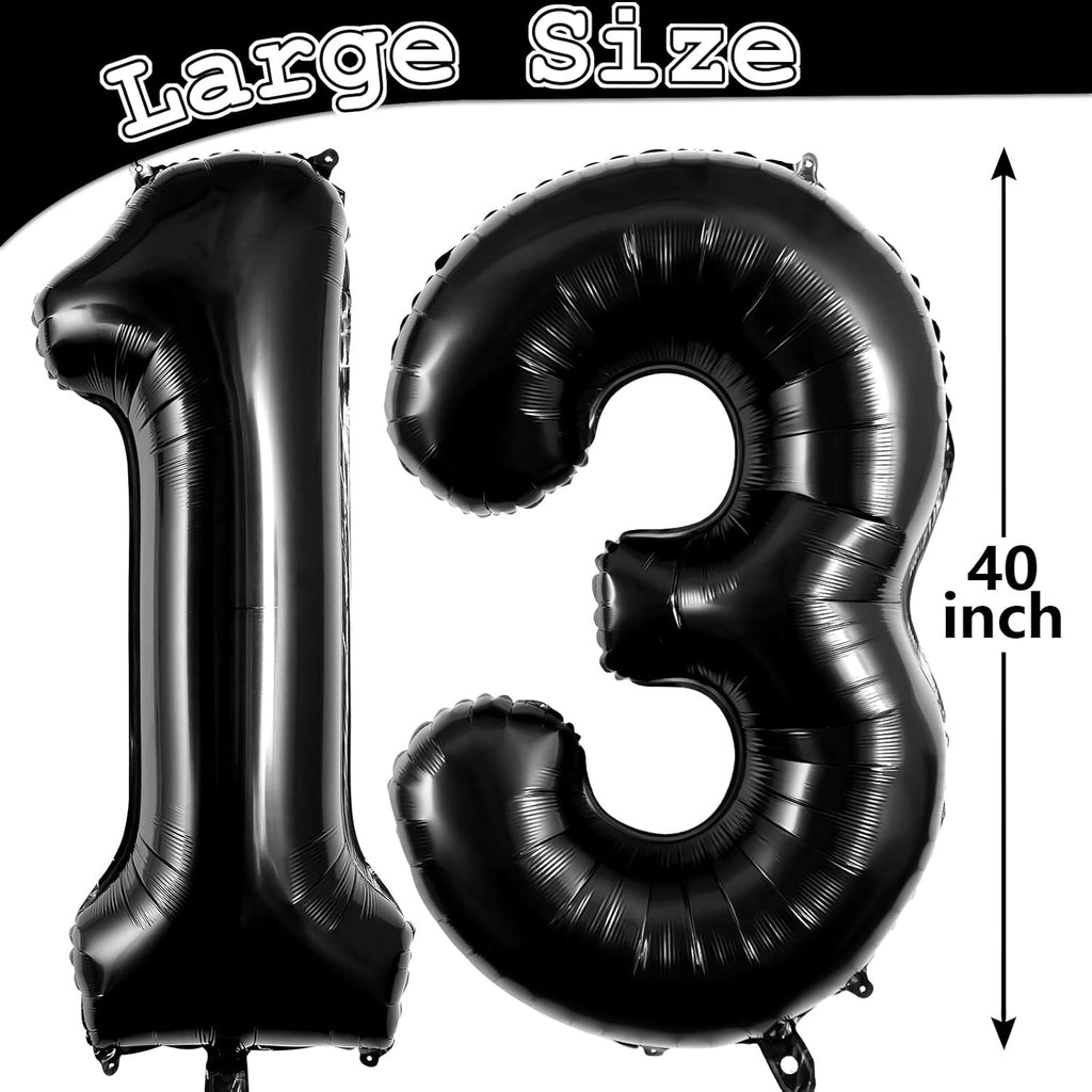 Skiennix 40-Inch Large Foil Number Balloons - 13 or 31 for Birthday & Anniversary Celebrations | Black