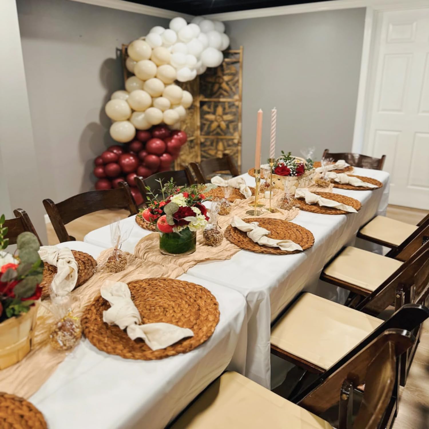 6 Pack Champagne Cheesecloth Table Runners Easter Spring Cheese Cloth Table Runner 10FT Boho Sheer Gauze Runner 35x120 Inches Long for Bridal Shower Wedding Baby Shower Party Decor