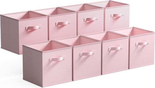 GRANNY SAYS Cube Storage Bins - 11-Inch Collapsible Fabric Organizers with Handle - Pink, 8-Pack
