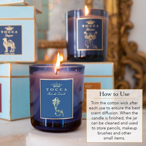 TOCCA Feu de Touch 10oz Candle - Gardenia & Pomegranate Scented, Hand Poured Soy-Wax Blend with 100% Cotton Wick, 60 Hour Burn Time