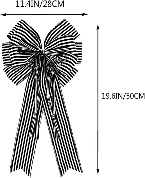 Hongsome Halloween Bows - 2 Pack Black & White Stripe Decor for Wreaths & Tree Toppers | 12”x20”