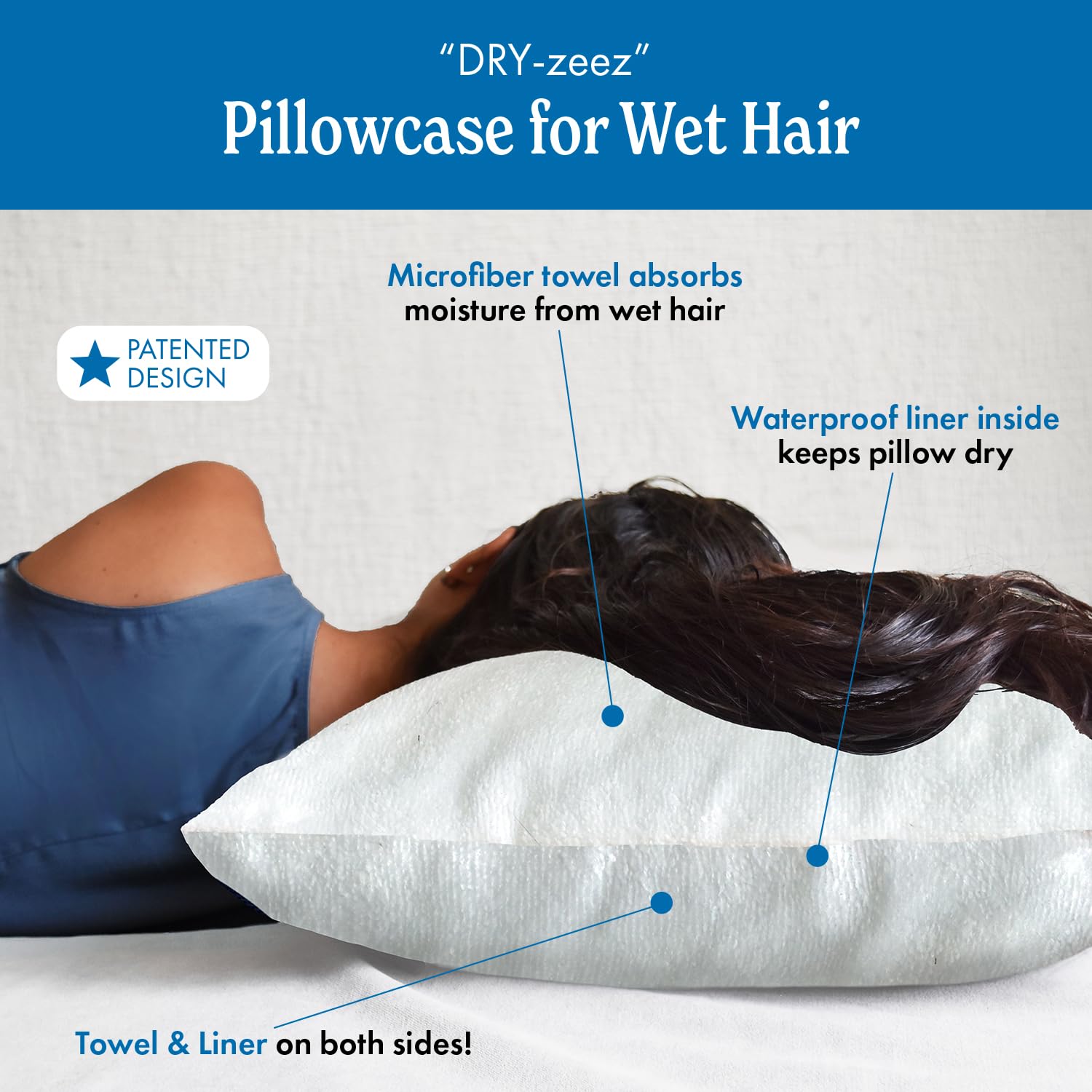 DryZzz Waterproof Pillow Covers | Double Sided Towel Pillowcase for Wet & Dry Hair | Waterproof Pillow Protector Cooling Case 29"x19" White Standard Size, Hair Drying Sweat Proof Pillowcase, 1pc
