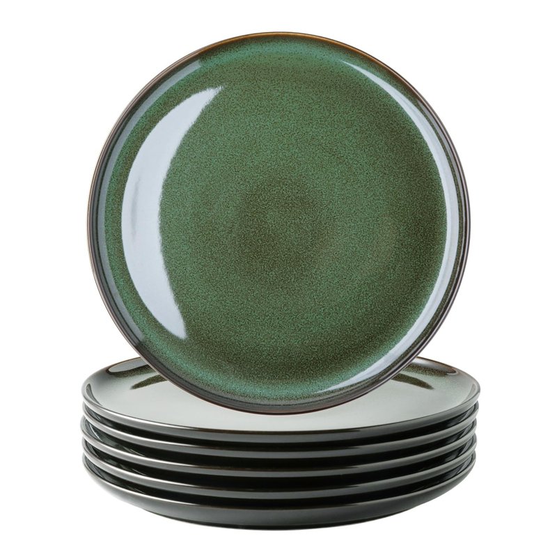 LERATIO Ceramic Dinner Plates Set of 6, 10.5 Inch Reactive Glaze Porcelain Plates, Modern Shape Dinnerware Dishes Set for Kitchen,Microwave&Dishwasher&Oven Safe, Scratch Resistant-Green