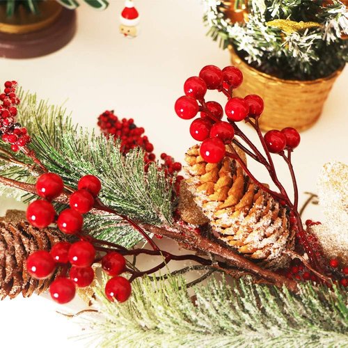 Fangoo 20 Pack Red Berry Picks - 7 Inch Burgundy Stems for Christmas Tree & Holiday Decor
