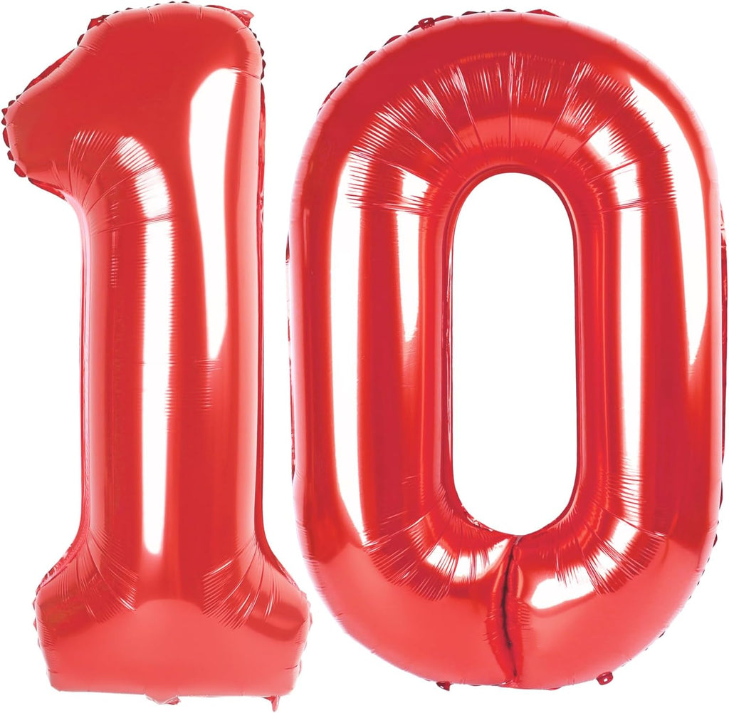 Red Number 10 Balloon - 40 Inch Birthday Decoration for 10th Birthday Party Supplies