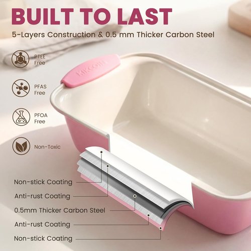 Kikcoin Nonstick Baking Pans Set - 22 PCS Stackable Bakeware with Silicone Handles | Oven Safe to 450°F, Pink