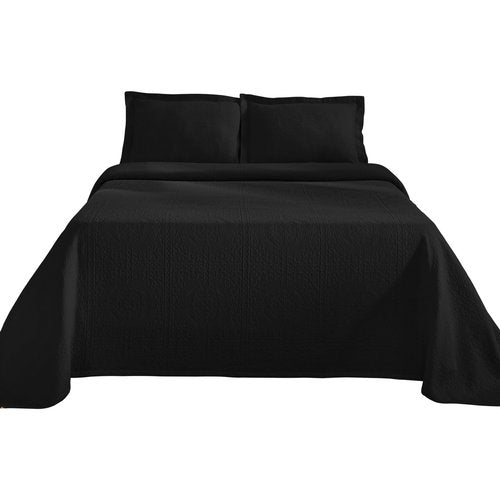 Superior Cotton Fleur De Lis Bedspread Set, Warm Blankets, All-Season Bedding, Bedroom Decor, Decorative Boho Medallion Coverlet, Includes 1 Bedspread, 2 Pillow Shams, Queen, Black