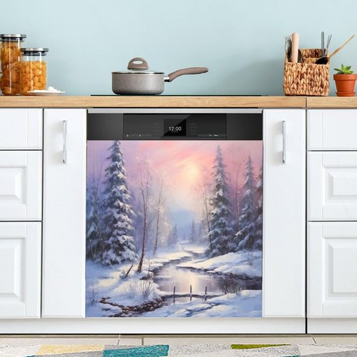 YETTASBIN Rustic Winter Dishwasher Magnet Cover, 23 x 26 Inch, PVC + Magnetic Composite, 1 Count