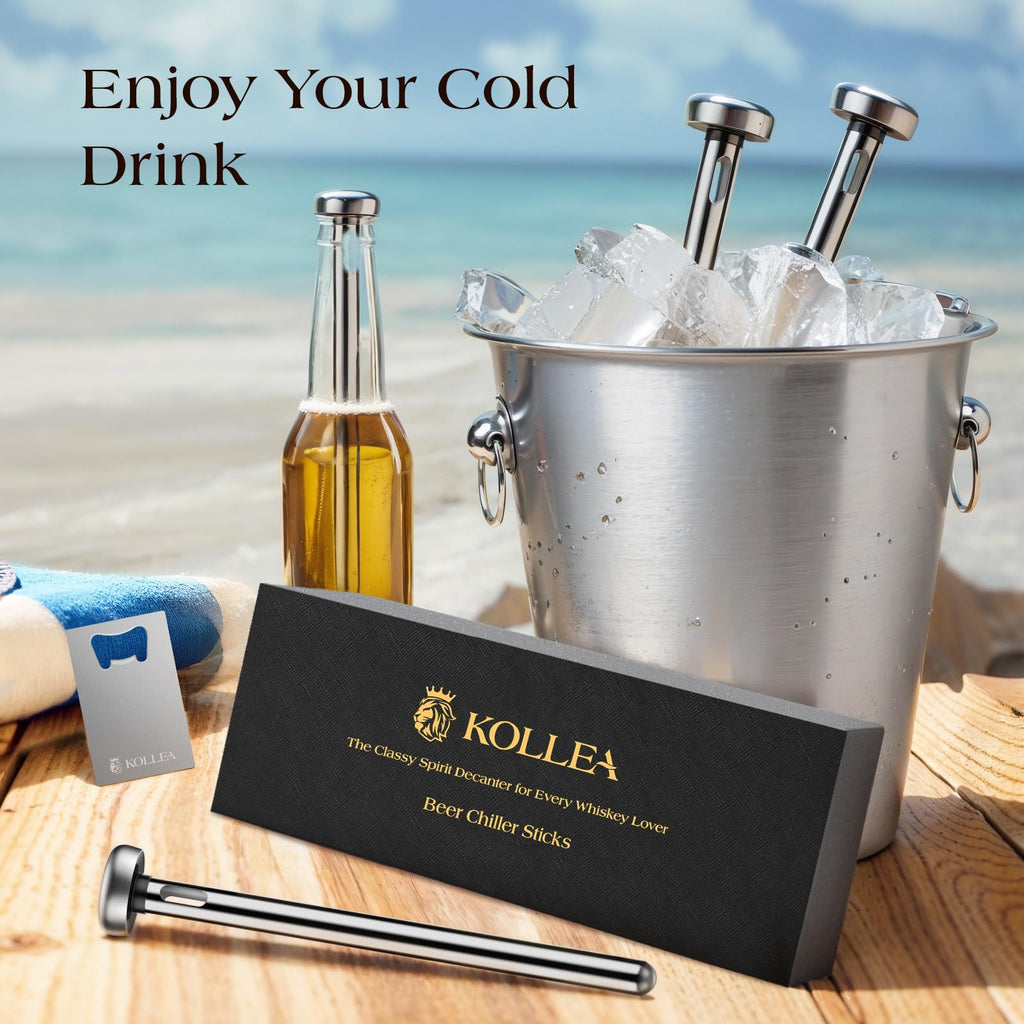 Kollea 4-Pack Beer Chiller Stick for Bottles, Wine Chiller, 3-in-1 Stainless Steel Wine Bottle Cooler Stick, Unique Father’s Day Beer Gifts for Men, Birthday, Melts Slowly to Retain Drinks Full Flavor