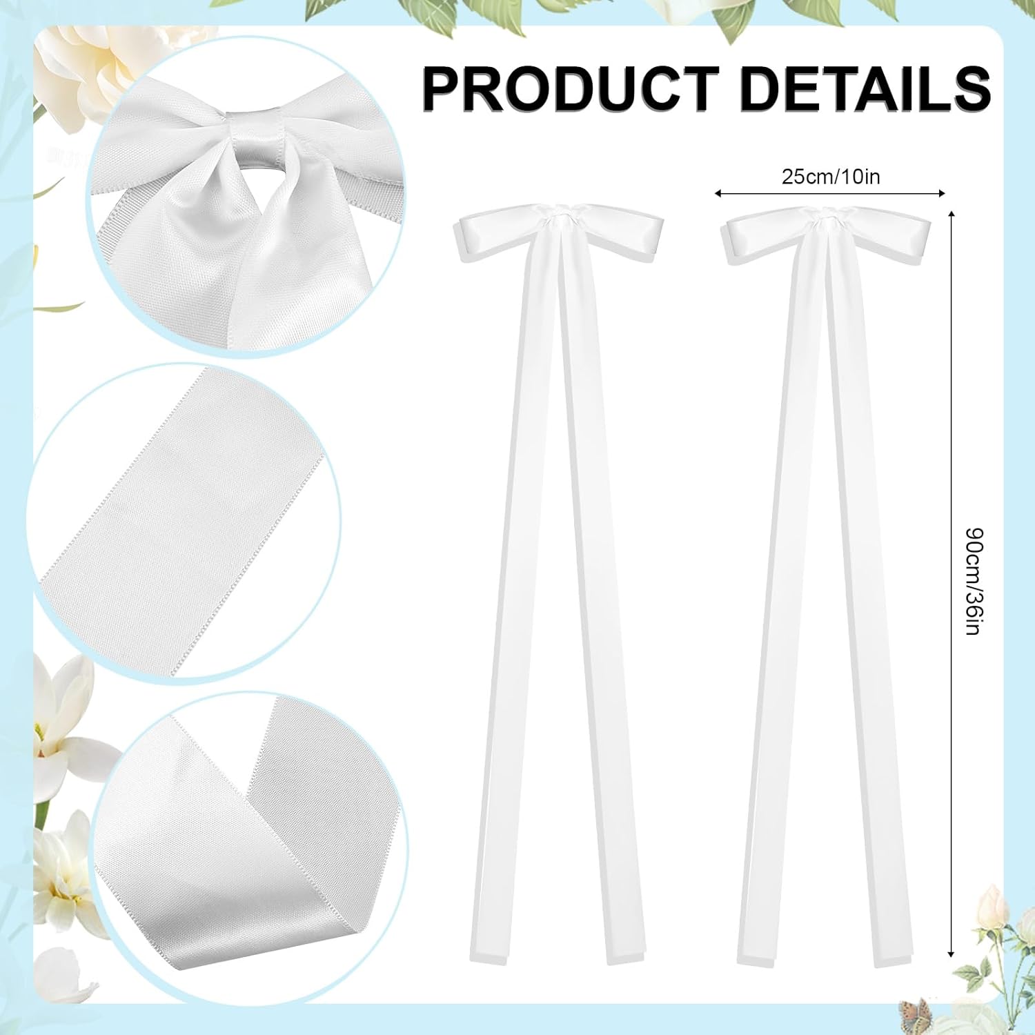 Regine Switzerland 24 Pcs Large White Wedding Ribbon Bows - Elegant Decorative Sashes for Chairs