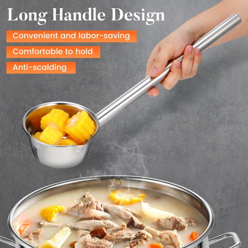 PRETYZOOM 14‘’ Long Handle Stainless Steel Water Ladle with Pour Spout Soup Scoop, Large Metal Garden Watering Spoon for Kitchen, Cooking Japanese Bathing Dipper Heavy Duty