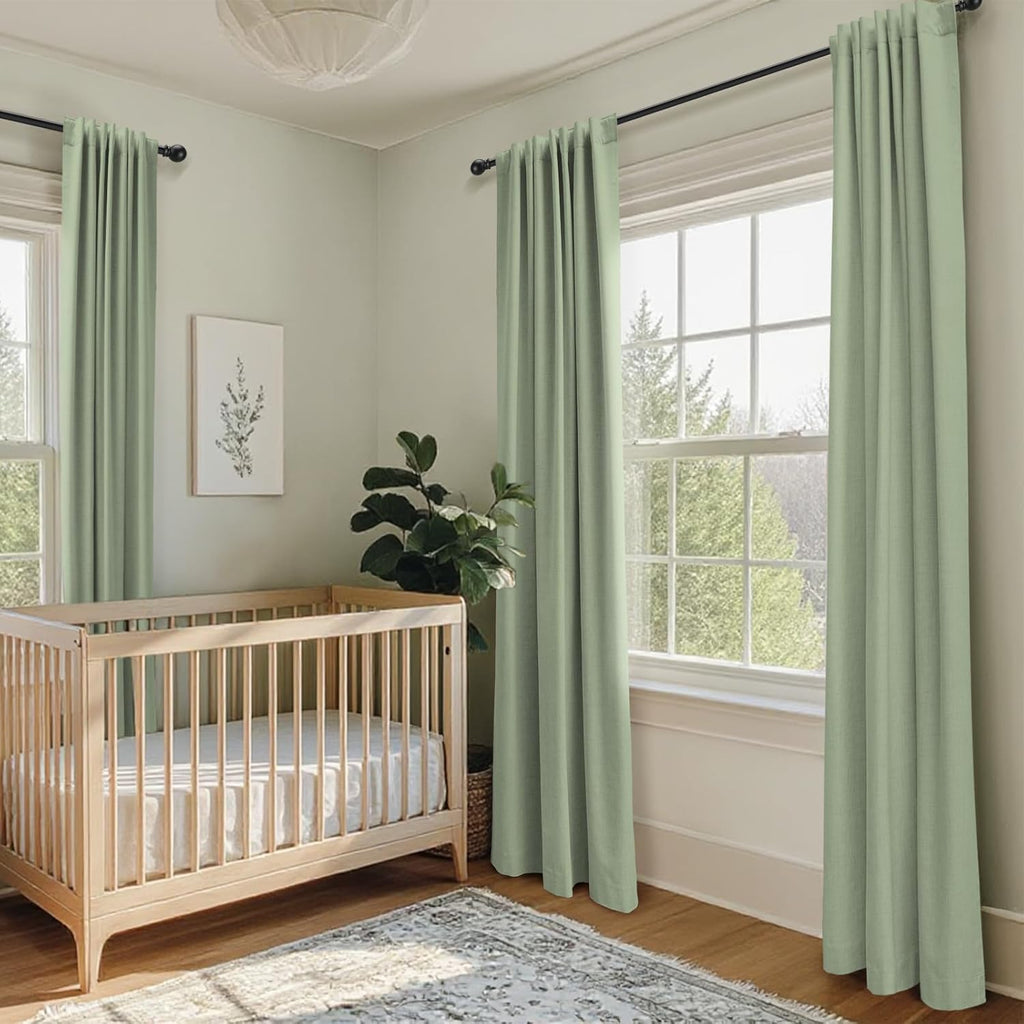 Skiennix 100% Blackout Linen Curtains - Thermal Insulated Drapes, 50" W x 96" L, Sage - 2 Panels Set