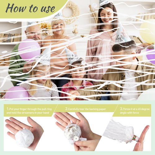 100pack No Mess Streamers,Romantic White Confetti Poppers for Wedding Toss,Hand Throw Party Poppers For Engagement Birthday Party,Graduation,Christmas,New year Celebrations(White,100pcs)
