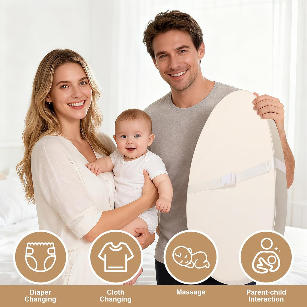 Regine Switzerland Baby Changing Pad - Waterproof PU Cover, Non-Slip Safety Belt, Portable Foam Mat | Beige