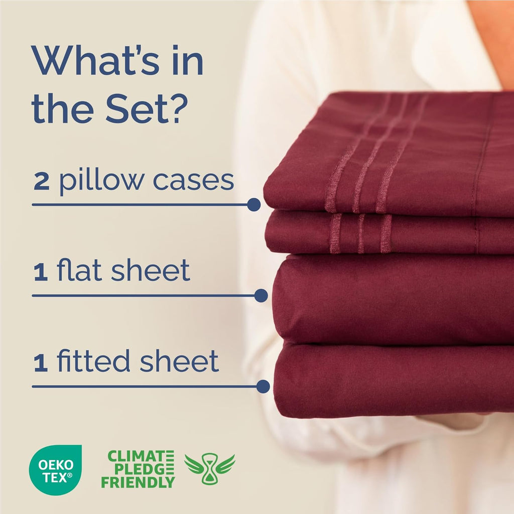 Skiennix Full Size 4 Piece Sheet Set - Comfy Cooling Bed Sheets - Ultra-Soft, Wrinkle-Free, Deep Pockets - Oeko-Tex Certified - Burgundy