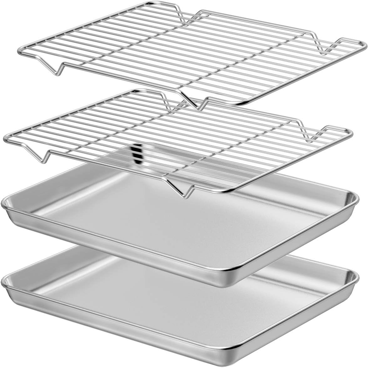 Wildone Baking Sheet Set - Stainless Steel Cookie Pan with Cooling Racks | 2 Sheets & 2 Racks, 10 x 8 x 1 Inch