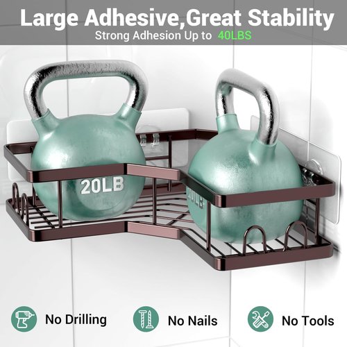AKTECKE Corner Shower Caddy Organizer - Adhesive No-Drill Rack for Bathtub - 3-Pack Rustproof Shelves