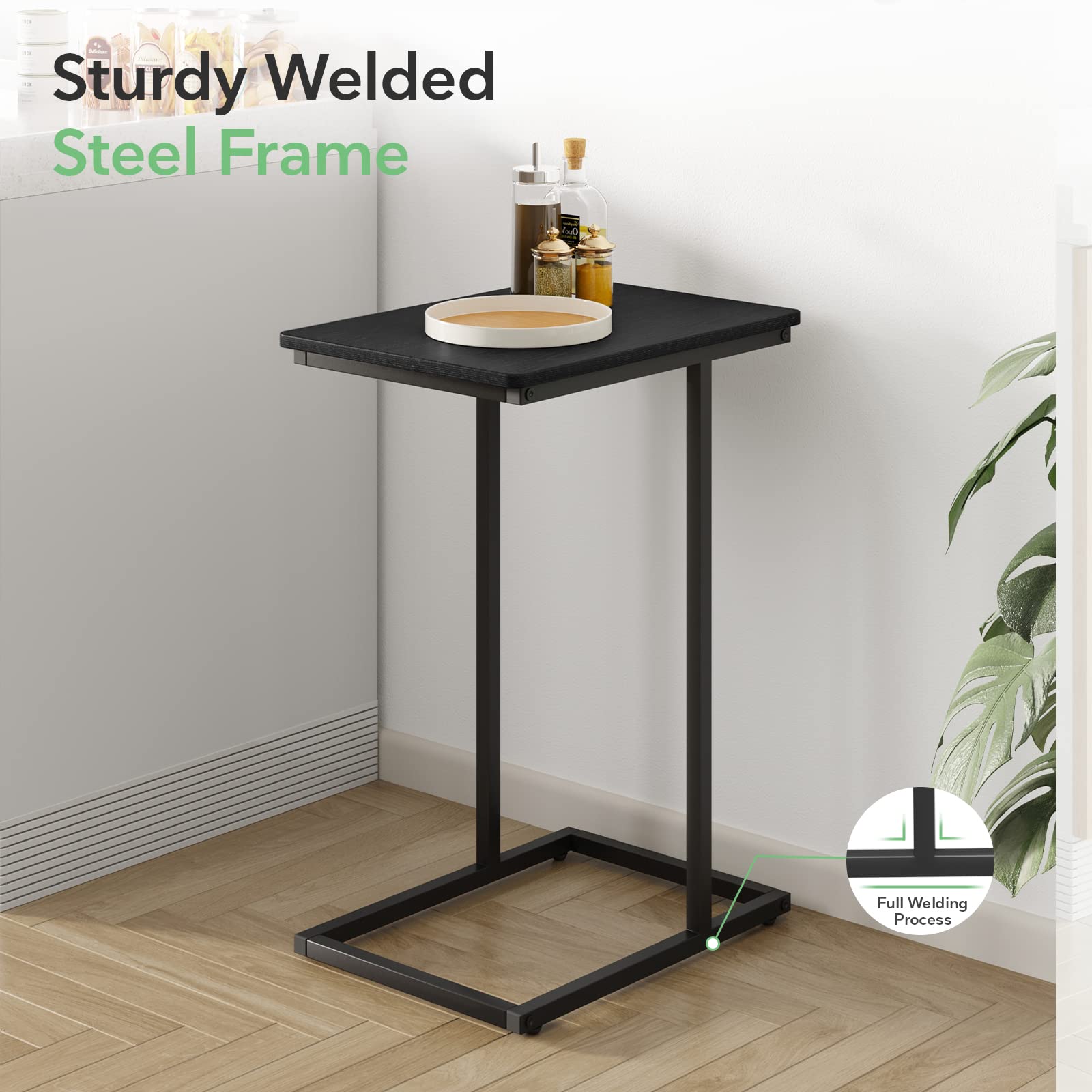 Novilla Side Table C-Shaped Slim End Table Small Side Snack Table for Living Room Bedroom Sofa Couch, Black
