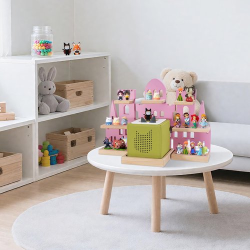 Givilio Tonie Shelf for Toniebox, Castle Tonie Shelf,Tonie Figures Tonie Storage,Magnetic Wooden Floating Shelves Compatible with Tonie Box Player Character for Kids Room (Pink)