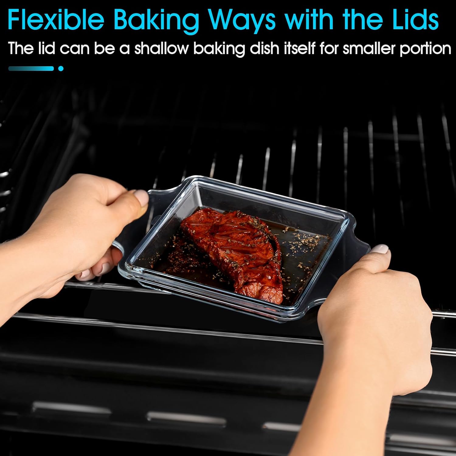 Set of 2 Glass Casserole Dishes by [Brand Name] - Oven Safe Square 6in x 6in with Glass Lids