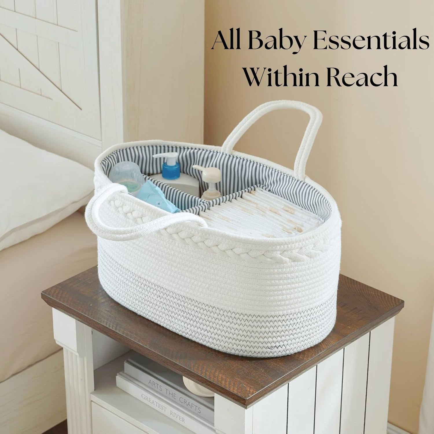 Skiennix Luxury Diaper Caddy Organizer - Large Cotton Rope Baby Basket for Nursery Storage | Off White