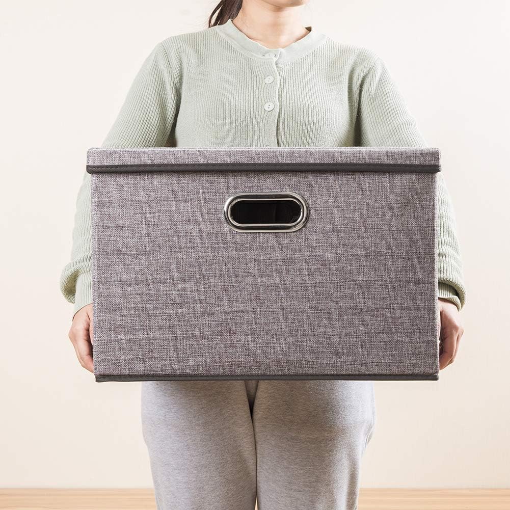 PRANDOM Large Collapsible Storage Bins - 3-Pack Linen/Cotton Blend Organizers for Home & Office (17.7"x11.8"x11.8")