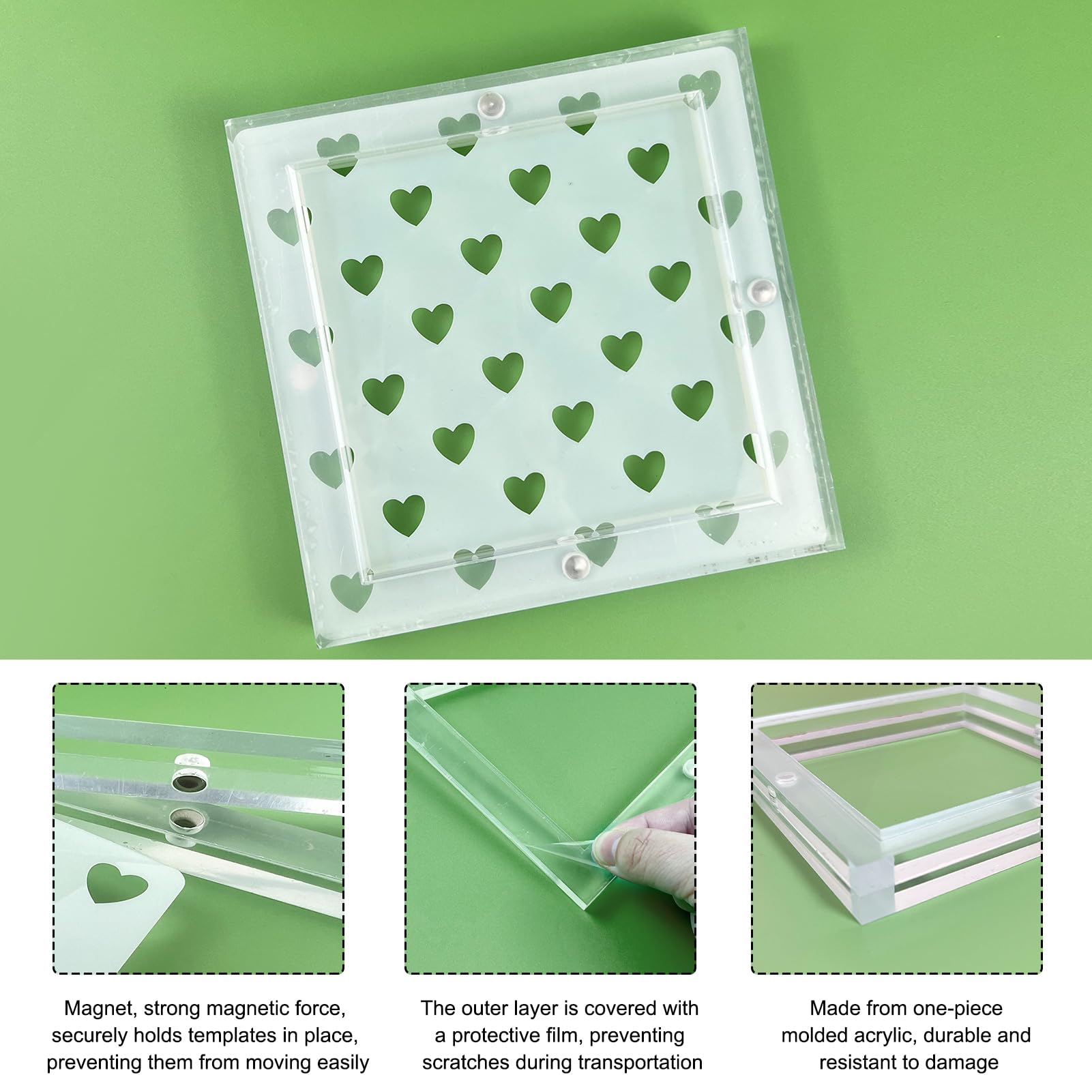 Acrylic Cookie Stencil Holder, 3.54x3.54 in Magnetic Cookie Stencil Frame for Royal Icing Sugar Cookie Stenciling Airbrushing, Acrylic Cooking Decorating Tool, Stencils Helper