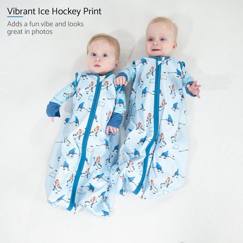 LollyBanks Sleep Sack, 100% Cotton Baby Sack 0.5 TOG Lightweight, 2-Way Zipper Sleep Sacks Soft, 0-6 Months Newborn Sleeper for Baby Boys (Ice Hockey Print)