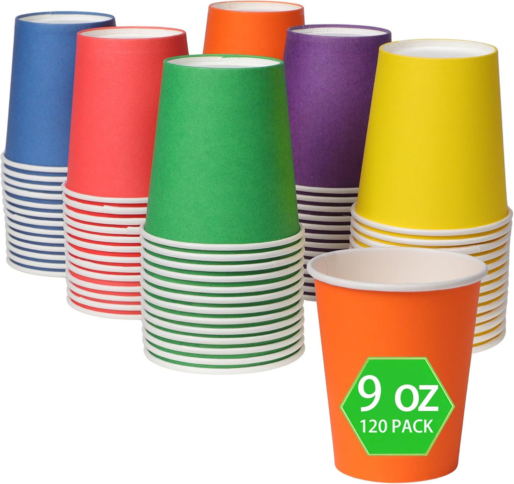 Rainbow Paper Cups by [Brand Name] - 120-Pack 9 Oz Disposable Colorful Party Cups for Birthdays & Events