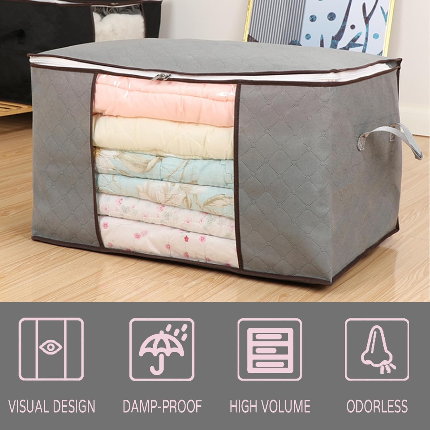 Skiennix 90L Large Foldable Storage Bags - Durable Comforter & Linen Organizer | 10 Pcs Set