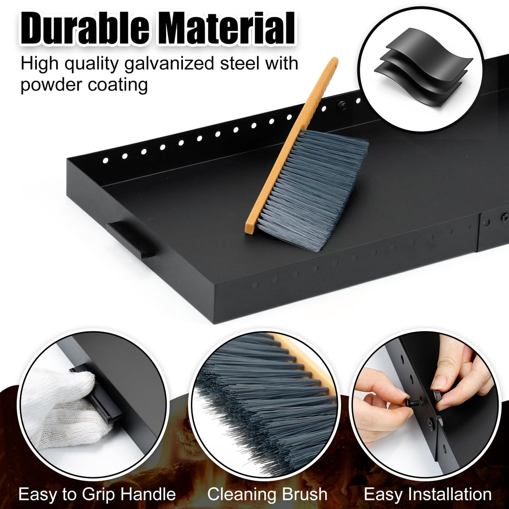 Memrita Fireplace Tray Large Size,Adjustable Ash Pan with Handles for Fireplace Grate Ash Collection,Rectangle Fireplace Pan Extend Length from 22" to 31",Provide a Cleaning Brush