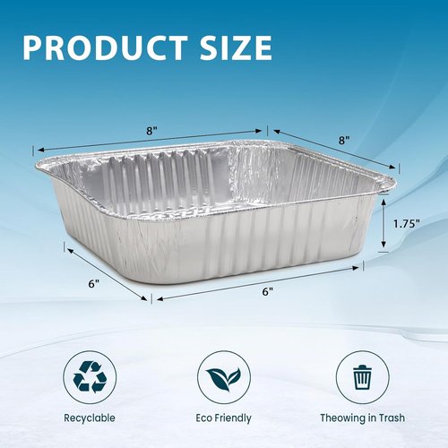 8x8 Disposable Aluminum Foil Pans - Clear Lids, 20 Pack | Ideal for Baking, Roasting & Buffets