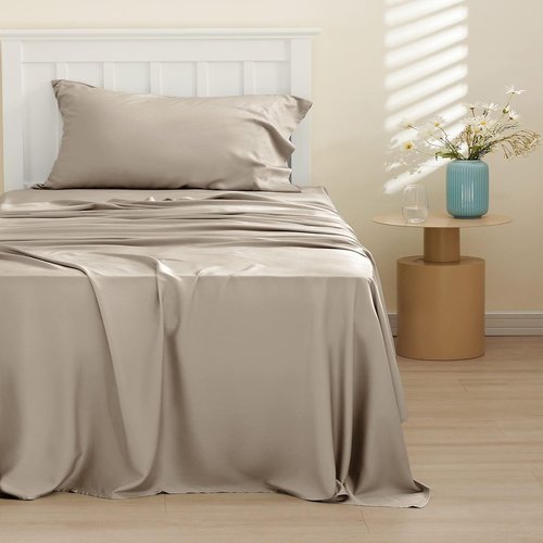 Bedsure Cooling Sheets - Twin XL Bamboo Rayon | Breathable & Soft Hotel Luxury Bedding in Simply Taupe