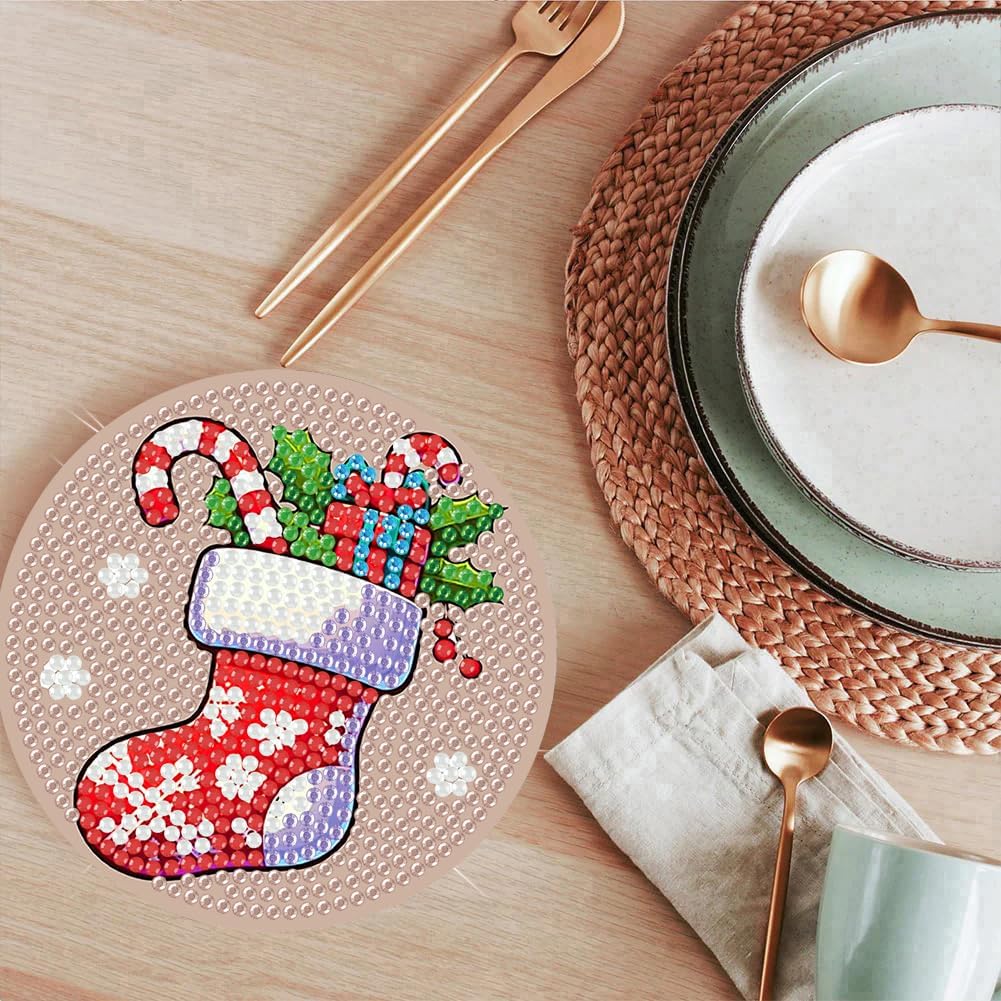 Skiennix Christmas Diamond Painting Coasters Kit - 8 Gingerbread Snowman Art Coasters with Holder | DIY 4x4 Inch