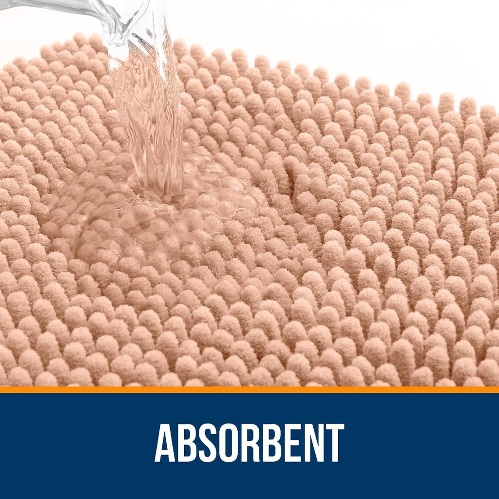 OLANLY Large Bathroom Rugs - Extra Soft Absorbent Chenille Bath Mats | Quick Dry, Machine Washable, Peach 40x24