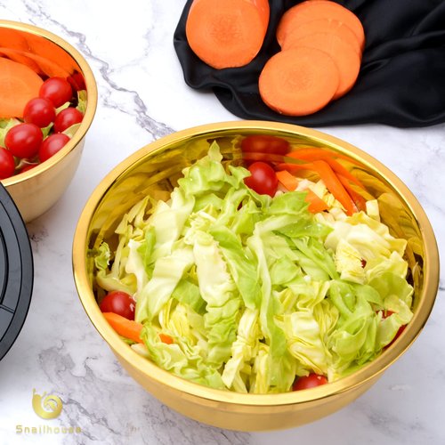 Snailhouse Mixing Bowl, 2 Quart Stainless Steel Salad Serving Large Metal Nesting Baking Cooking Big Bowls for Kitchen Entertaining, Gold
