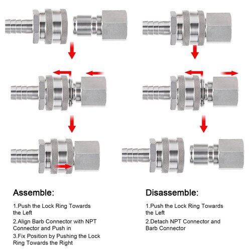 MRbrew Quick Disconnect Set, 304 Stainless Steel 1/2 FPT Female Thread Disconnect 1/2'' Male Barb Brewing Connector Kit Quick Disconnect for Ball Valve & Wort Beer Pumps & Wort Chiller Hose Fitting