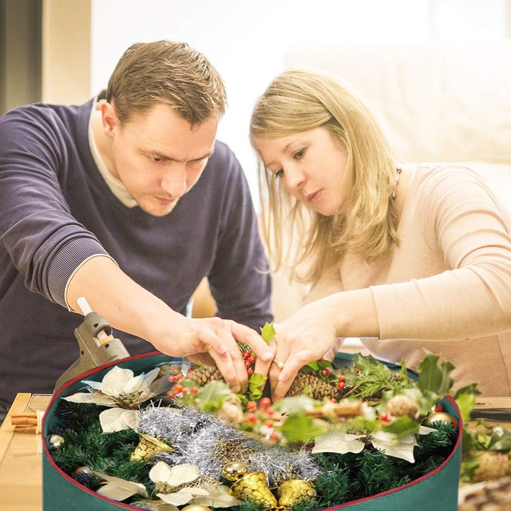 Primode Christmas Wreath Storage Bag - 36" Durable Container for Holiday Wreaths | 2 Pack, Green
