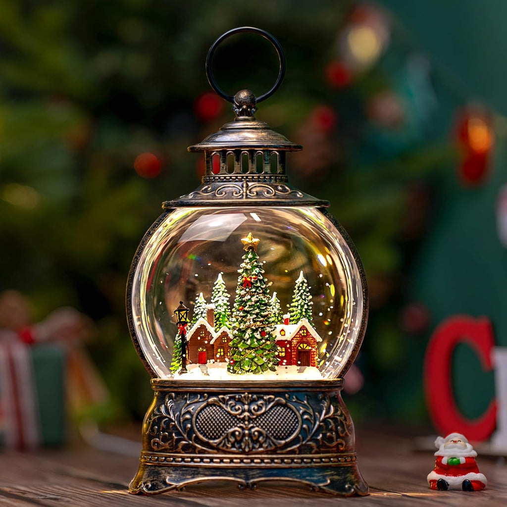 Regine Switzerland Christmas Snow Globe Lantern - Musical Water Lantern with Timer & USB/Battery Operated | Festive Holiday Decor