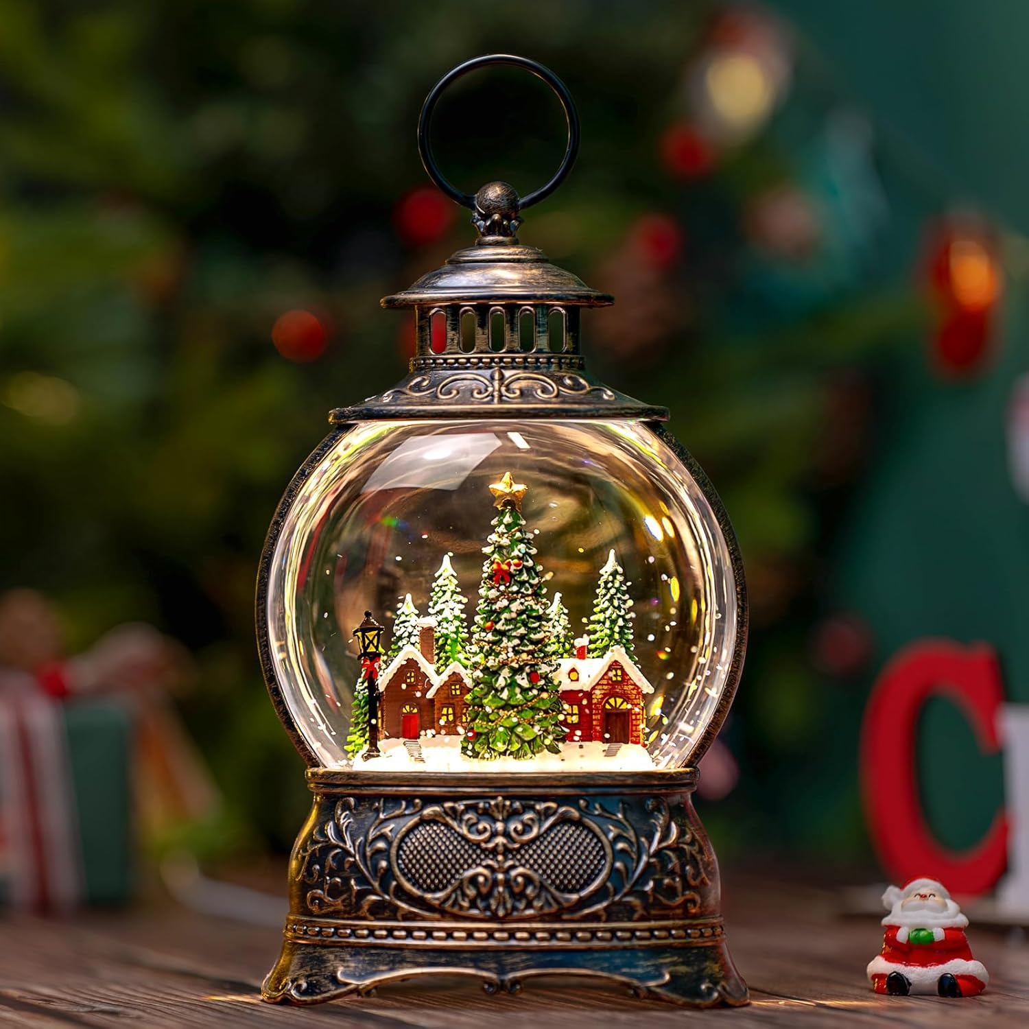 Regine Switzerland Christmas Snow Globe Lantern - Musical Water Lantern with Timer & USB/Battery Operated | Festive Holiday Decor