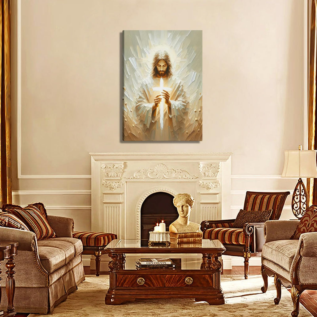Jesus Canvas Wall Art Christian Cross Wall Decor Pictures God Painting Divine Mercy Poster Print for Church Prayer Room Living Room Decoration