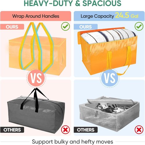 BALEINE Oversized Moving Bags - Heavy-Duty Storage Totes with Reinforced Handles | Light Yellow, 2-Pack