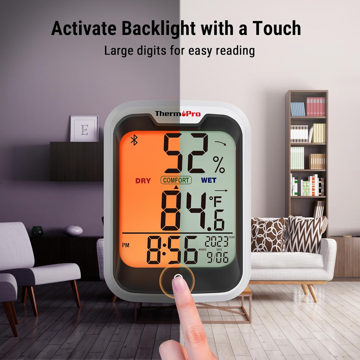 ThermoPro TP358 Bluetooth Thermometer - Smart Temperature & Humidity Sensor | 260Ft Range, Backlit Display
