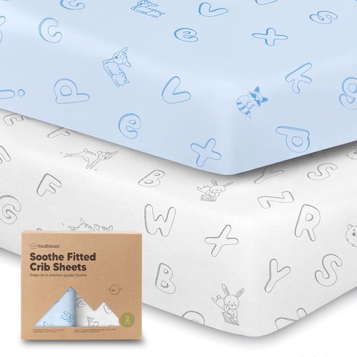 KeaBabies Organic Crib Sheets - 2-Pack Fitted Jersey Cotton for Baby Bed | Soft & Breathable 52x28" (ABC Land Sky)