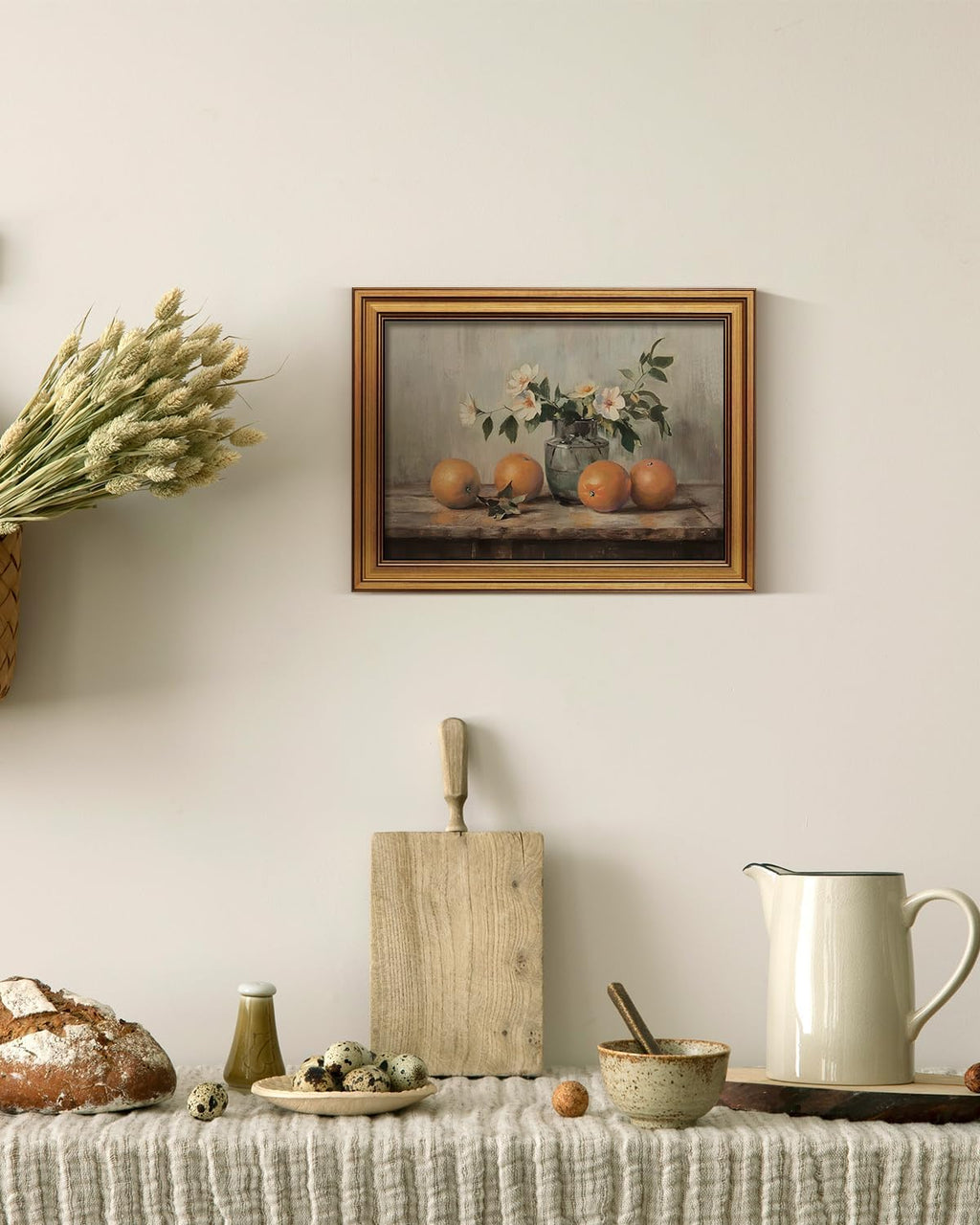 VIYYIEA Vintage Gold Framed Canvas Prints - Rustic Still Life Orange Art for Kitchen & Dining Room | 12x16 Inch