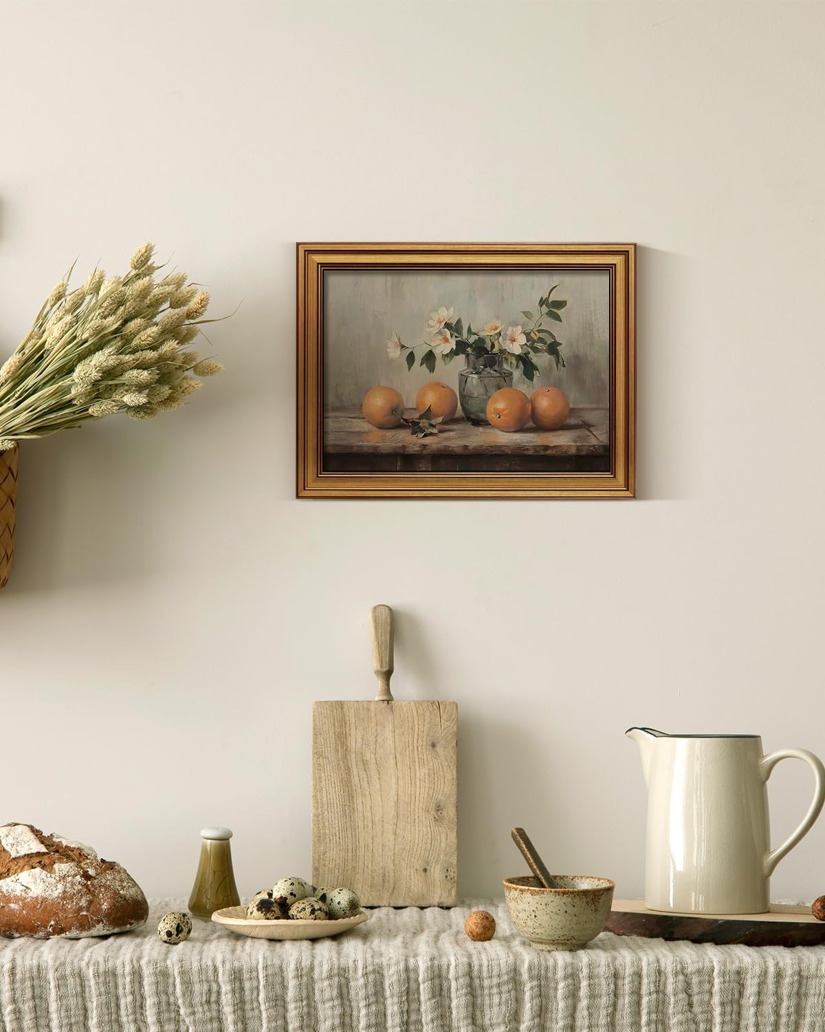 VIYYIEA Vintage Gold Framed Canvas Prints - Rustic Still Life Orange Art for Kitchen & Dining Room | 12x16 Inch