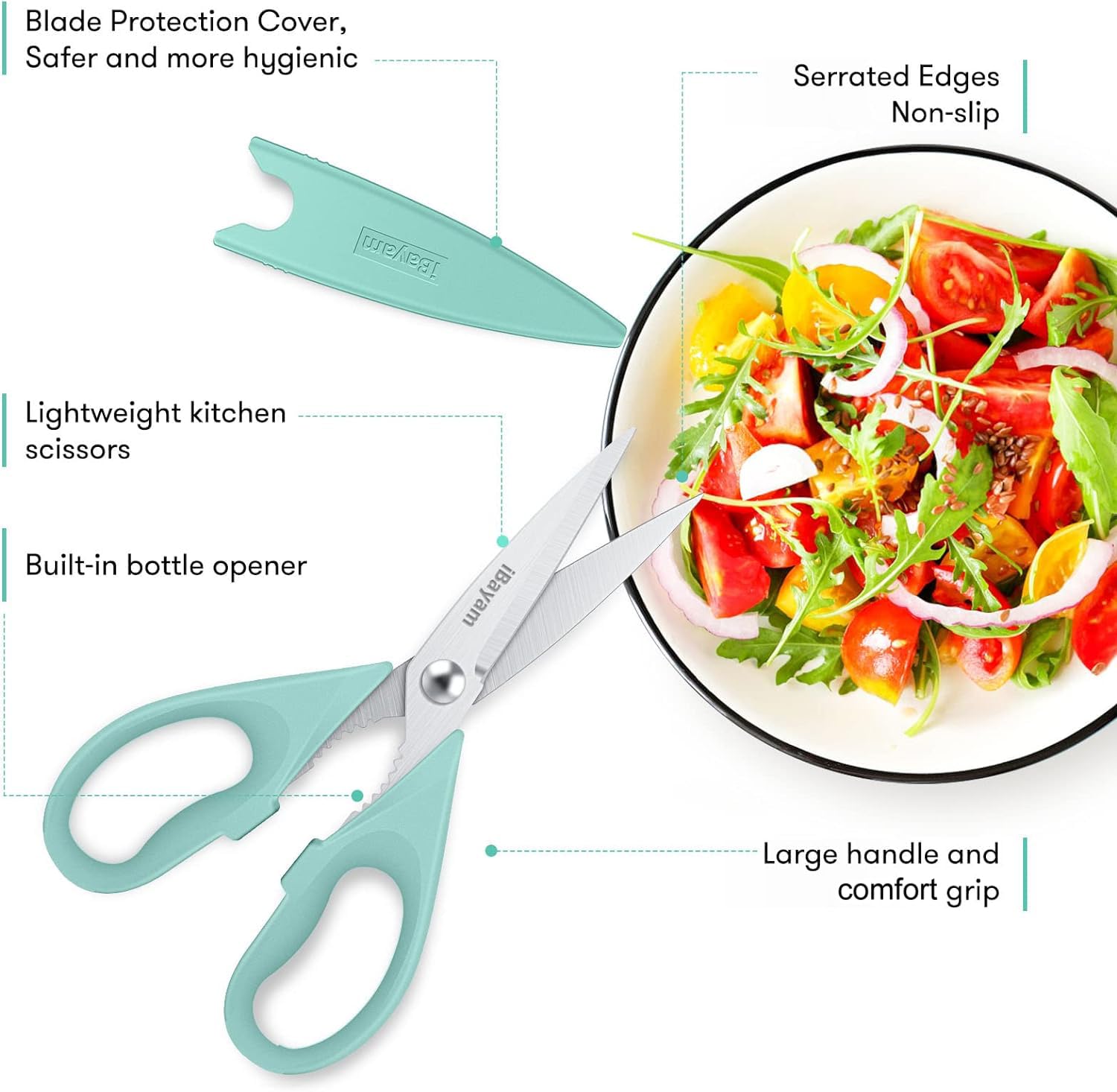 iBayam All Purpose Kitchen Shears Heavy Duty - Stainless Steel Kitchen Shears With Protective Sheath, Soft Grip Handle, Food & Meat Scissors, Home, Kitchen, Dining Utility Gadgets/Essentials/Utensils