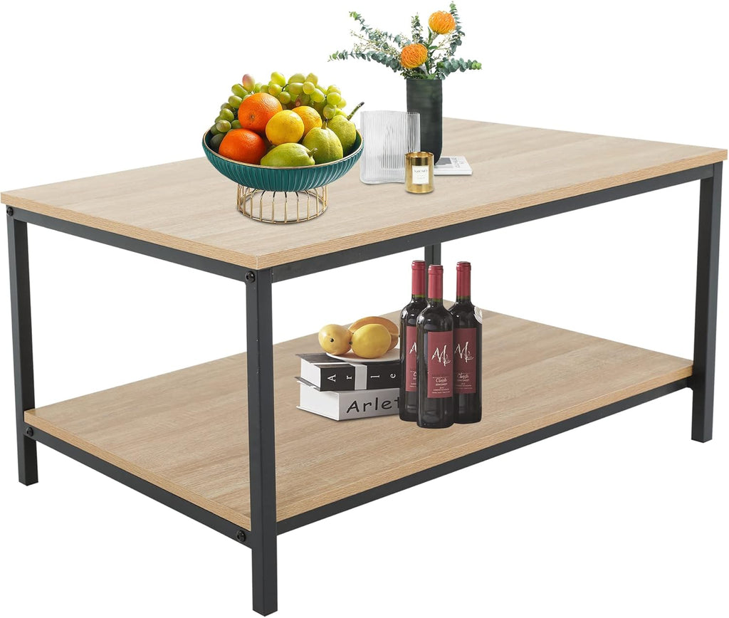 Skiennix 2-Tier Coffee Table - Metal Frame with Open Storage Shelf | Easy Assembly for Living Room